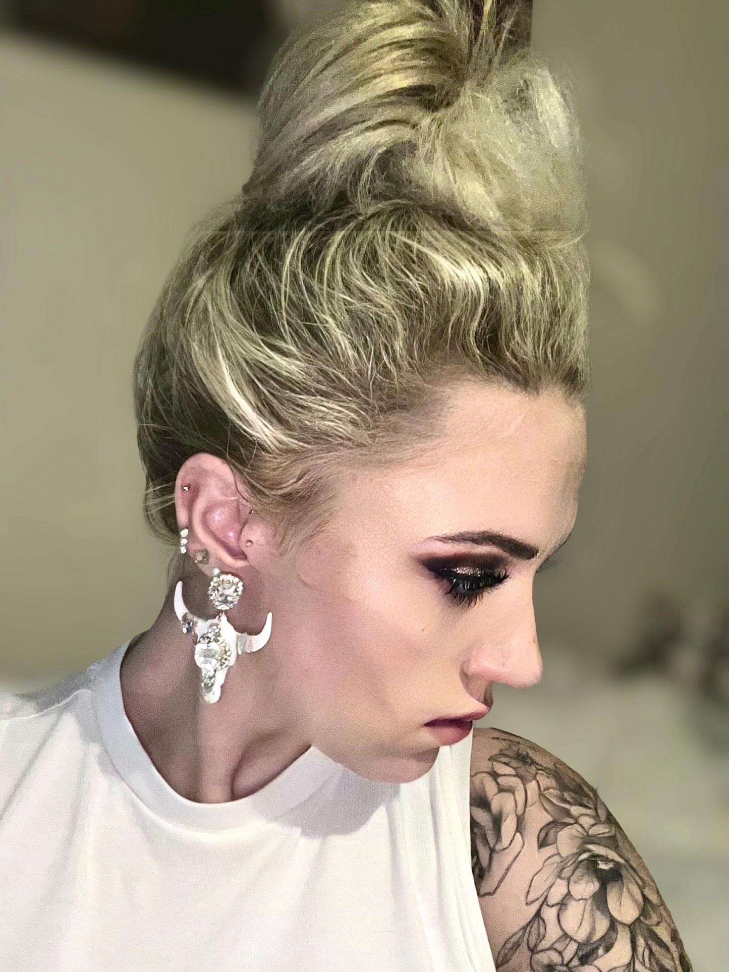 YEE-HAW WHITE GLAM LONGHORN DANGLE EARRINGS