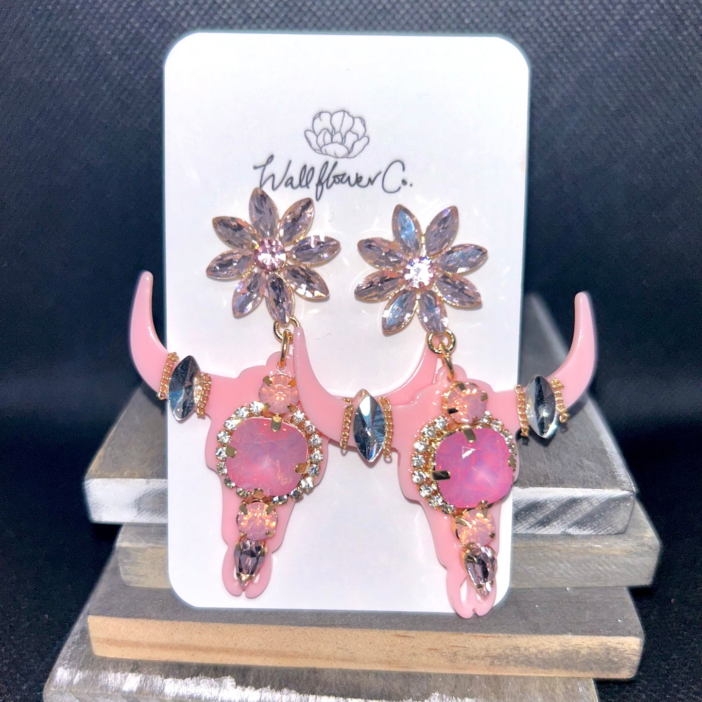 YEE-HAW PINK GLAM LONGHORN DANGLE EARRINGS