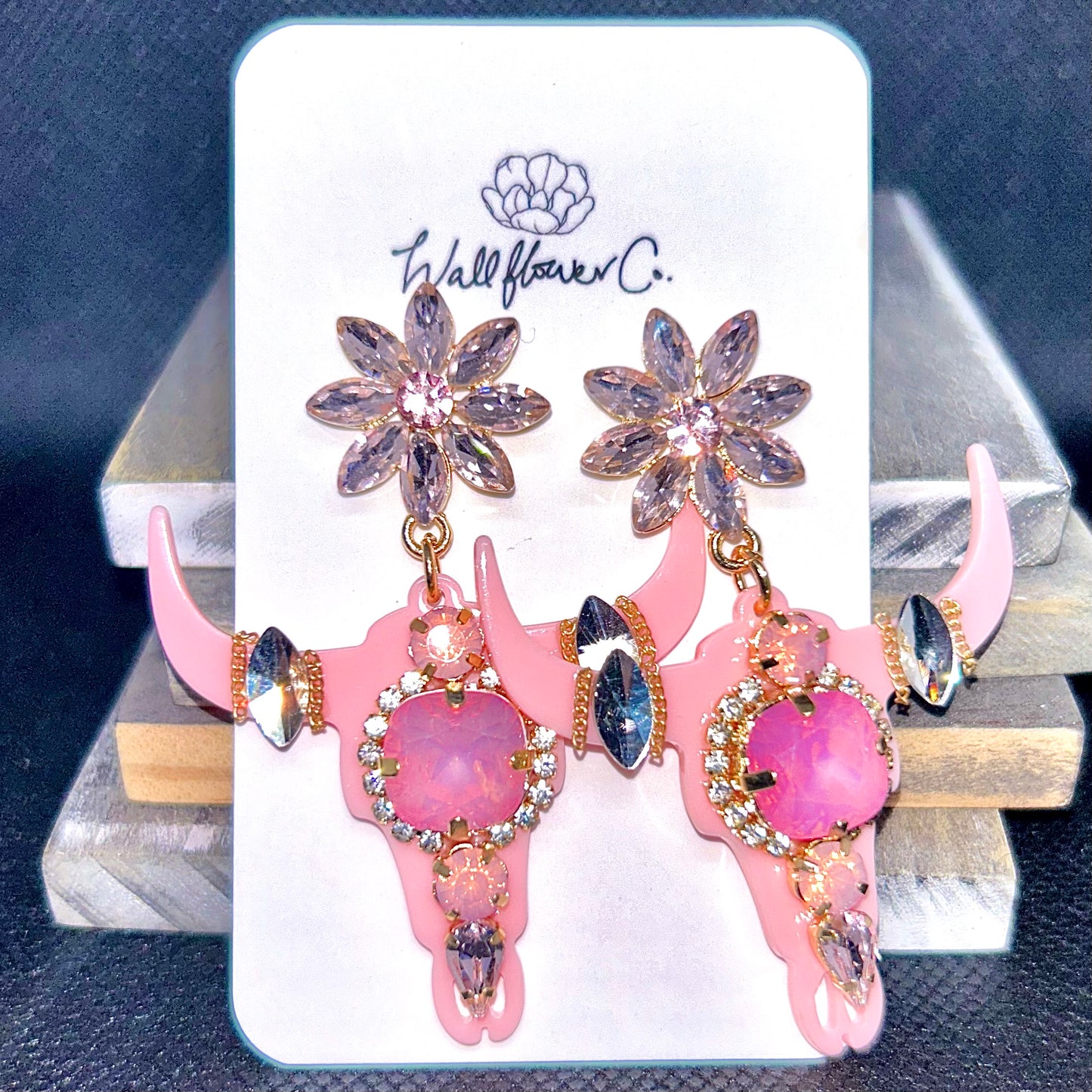 YEE-HAW PINK GLAM LONGHORN DANGLE EARRINGS