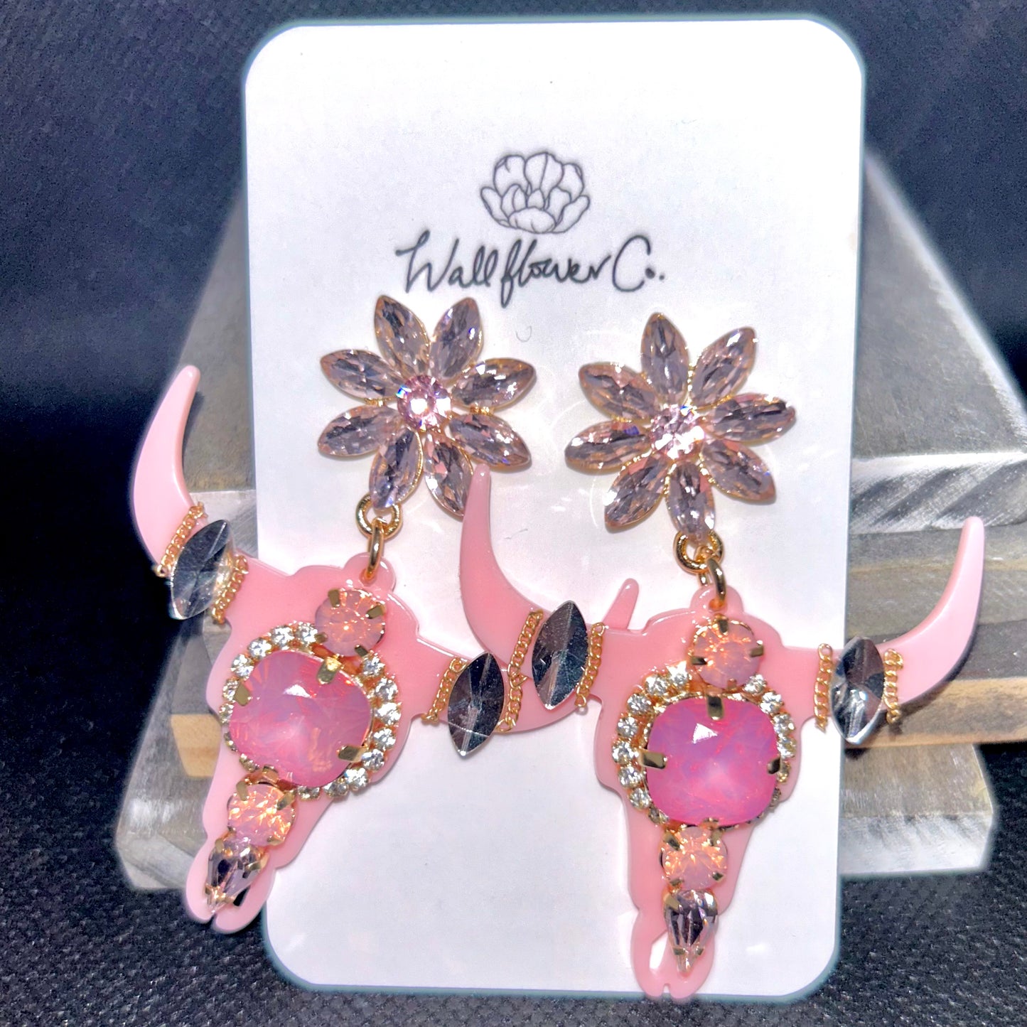 YEE-HAW PINK GLAM LONGHORN DANGLE EARRINGS